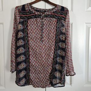 Lucky Brand Womens Boho Sheer Top XL Cottagecore Floral Peasant Hippie Indie